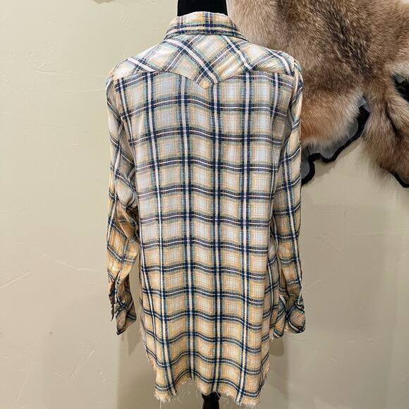 Free People One Small Plaid Gauzy Frayed Edge Button up Urban Outfitters - Picture 2 of 6